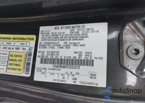 2015 Ford Mustang V6 z USA, uszkodzony, nr VIN 1FA6P8AM3F5355512